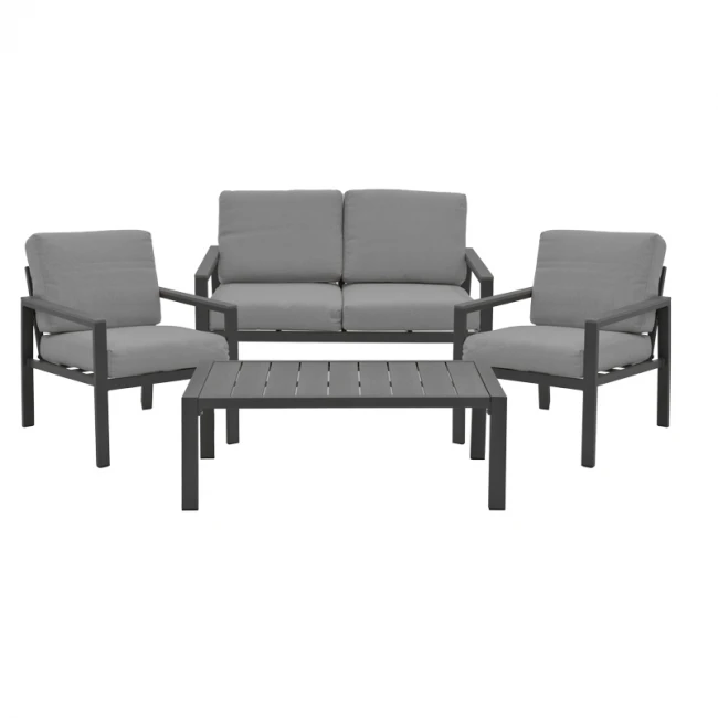 Σαλόνι Fashionable pakoworld σετ 4τμχ ύφασμα σε γκρι απόχρωση και αλουμίνιο-plywood σε ανθρακί απόχρωση