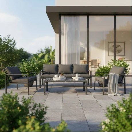 Gardenly Ι pakoworld lounge set 4pcs aluminum in anthracite color with anthracite cushions