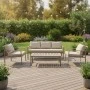 Gardenly Ι pakoworld lounge set 4pcs aluminum in cappuccino color with grey-beige cushions