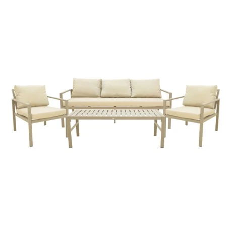 Gardenly Ι pakoworld lounge set 4pcs aluminum in cappuccino color with grey-beige cushions