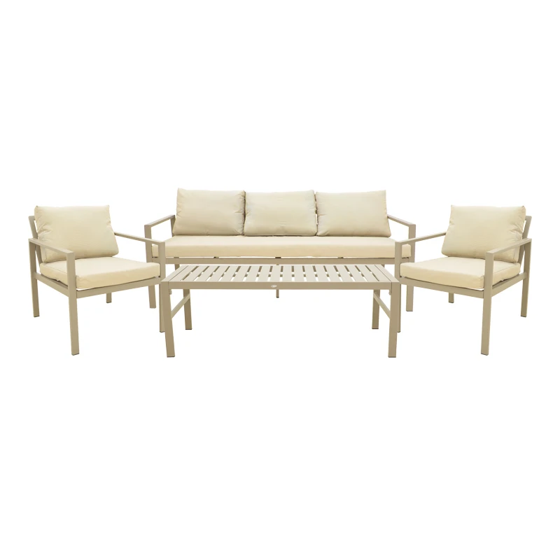 Gardenly Ι pakoworld lounge set 4pcs aluminum in cappuccino color with grey-beige cushions