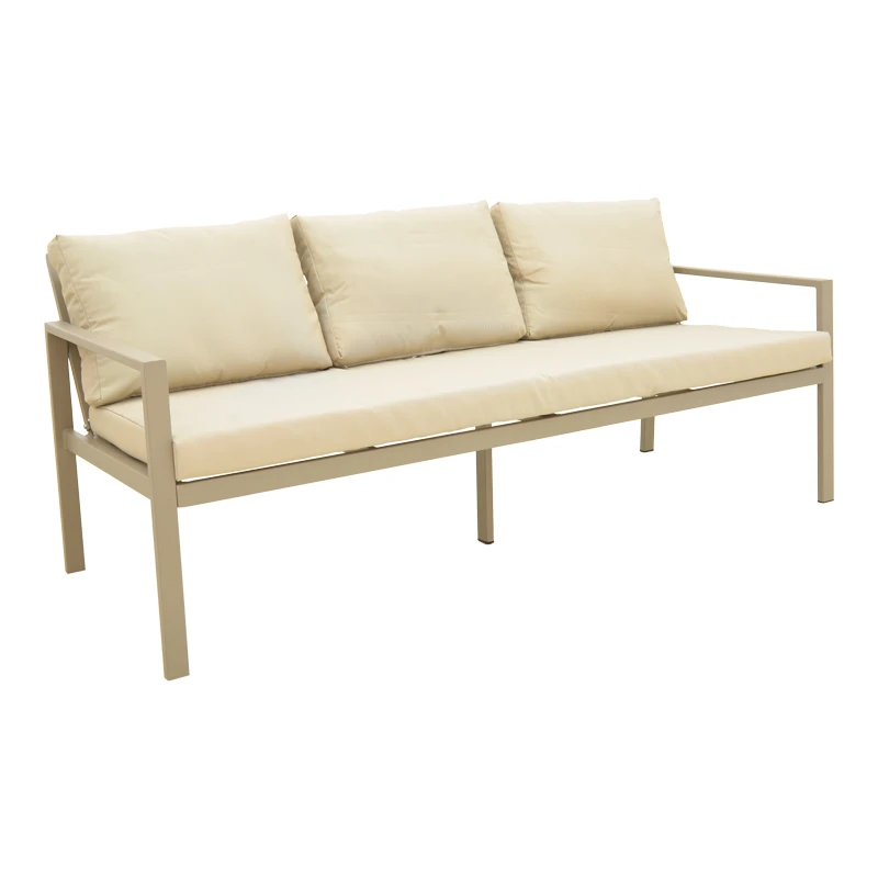 Gardenly Ι pakoworld lounge set 4pcs aluminum in cappuccino color with grey-beige cushions