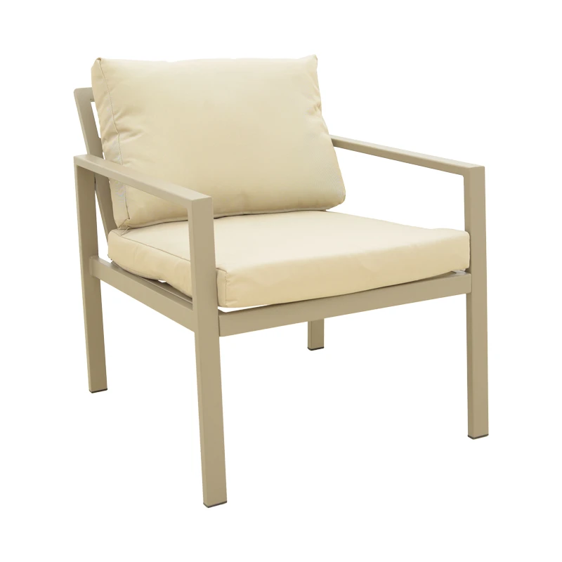 Gardenly Ι pakoworld lounge set 4pcs aluminum in cappuccino color with grey-beige cushions