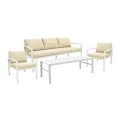 Gardenly Ι pakoworld lounge set 4pcs aluminum in white color with grey-beige cushions