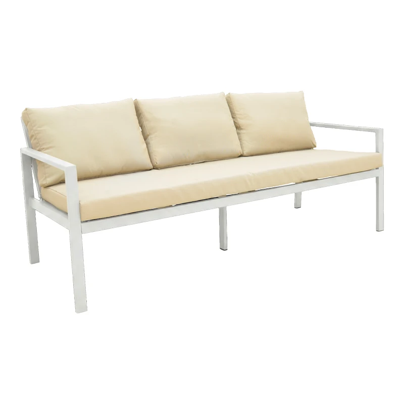 Gardenly Ι pakoworld lounge set 4pcs aluminum in white color with grey-beige cushions