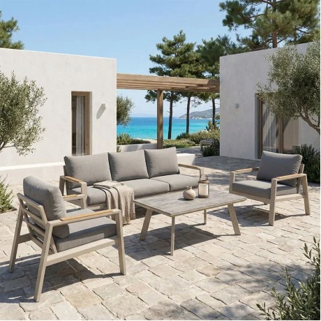 Aeria pakoworld garden furniture set 4pcs aluminum in beige shade - teak - grey fabric