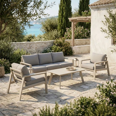 Σαλόνι κήπου Kallisto pakoworld 4τεμ αλουμίνιο σε μπεζ απόχρωση - ύφασμα γκρι