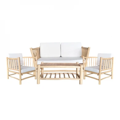 Σαλόνι Mayorka pakoworld σετ 4 τεμαχίων φυσικό teak ξύλο-λευκό μαξιλάρι