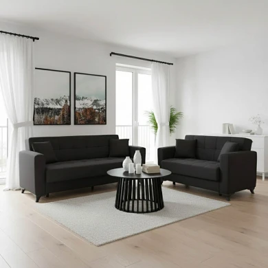 Σετ σαλονιού 2τεμ Modesto pakoworld ύφασμα σε μαύρη απόχρωση