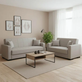 Living room set 2 pieces Vox pakoworld fabric in gray -beige shade