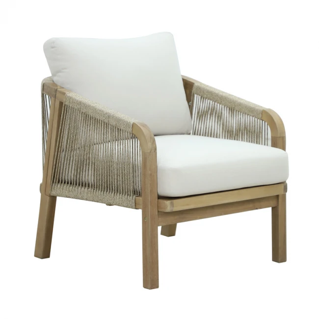 Σετ σαλονιού 4τμχ Malibu I pakoworld μασίφ ξύλο ακακίας-μπεζ ύφασμα