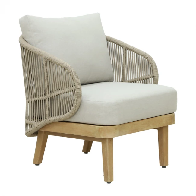 Σετ σαλονιού 4τμχ Peregine pakoworld μασίφ ξύλο ευκαλύπτου-μπεζ ύφασμα