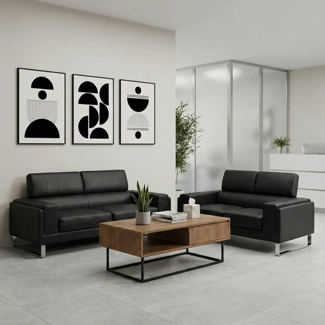 Σετ σαλονιού Shea pakoworld 2τεμ pu σε μαύρη απόχρωση