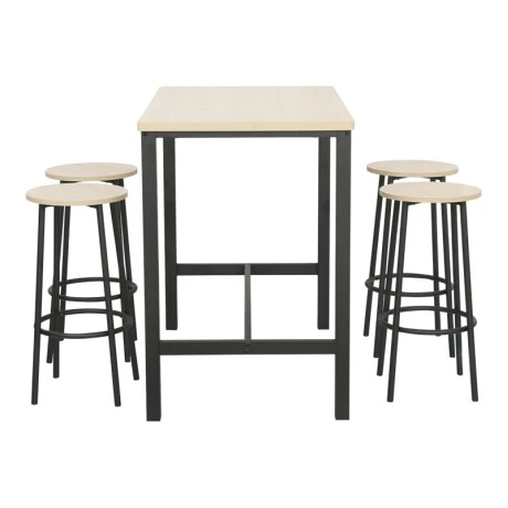 Bar set of 5pieces Arzo pakoworld in natural color with black metal 100x60x86cm
