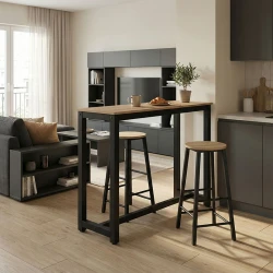 Σετ τραπέζι μπαρ Marle pakoworld 3τμχ sonoma-μαύρο πόδι 120x40x100εκ