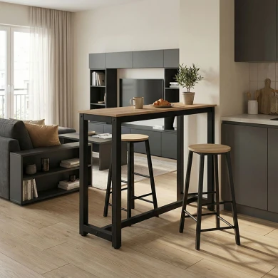 Σετ τραπέζι μπαρ Marle pakoworld 3τμχ sonoma-μαύρο πόδι 120x40x100εκ