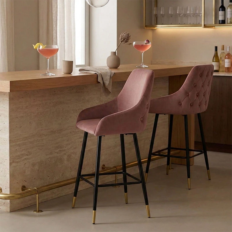 Bar Stool Lithe metal golden black legs-velvet rotten apple 47x44x98cm