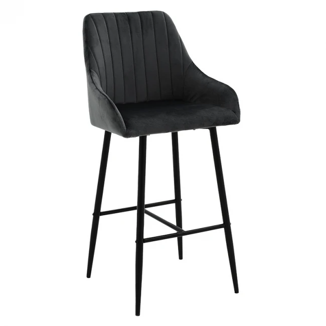 Bar Stool Patrin metal black legs - velvet black color