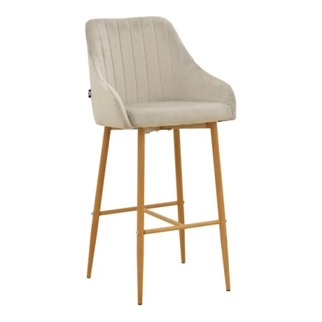 Bar stool Patrin pakoworld beige velvet-natural color metal 49x48x98cm