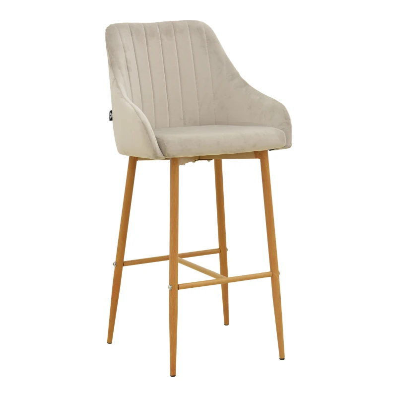 Bar stool Patrin pakoworld beige velvet-natural color metal 49x48x98cm