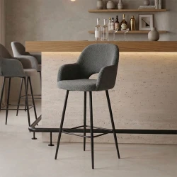 Σκαμπό bar Renish pakoworld μπουκλέ γκρι-μεταλλικό μαύρο πόδι 51x57x114εκ Σκαμπό bar Renish pakoworld μπουκλέ γκρι-μεταλλικό μαύρο πόδι 51x57x114εκ