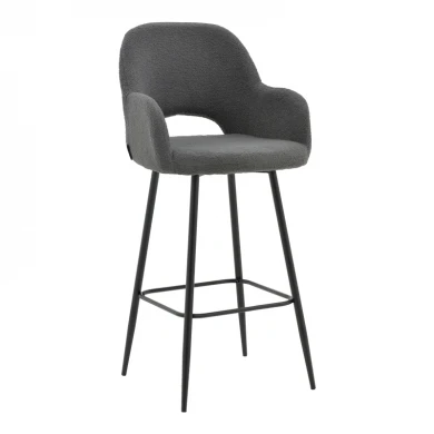 Bar stool Renish pakoworld bouclé grey-metallic black leg 51x57x114cm