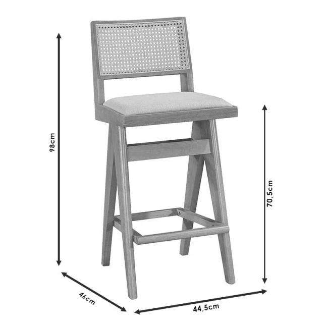 Bar stool Winslow pakoworld wood rubberwood black-pvc rattan natural-fabric gray