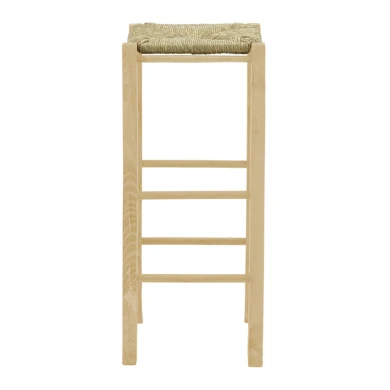 Σκαμπό καφενείου χωρίς πλάτη με ψάθα Bodier-Charchie I pakoworld άβαφο ξύλο 35x35x78εκ