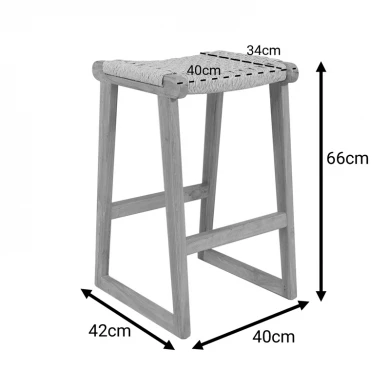 Kuza stool pakoworld teak wood skeleton and pe rope in natural shade 40x42x66cm