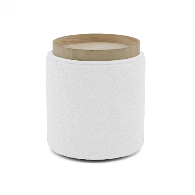 Σκαμπό-μπαούλο Batur pakoworld μπουκλέ ύφασμα σε λευκή απόχρωση Φ34x38εκ