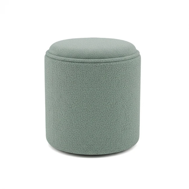 Σκαμπό-μπαούλο Batur pakoworld μπουκλέ ύφασμα σε χακί απόχρωση Φ34x38εκ