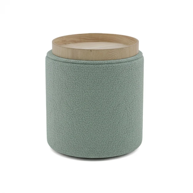 Σκαμπό-μπαούλο Batur pakoworld μπουκλέ ύφασμα σε χακί απόχρωση Φ34x38εκ