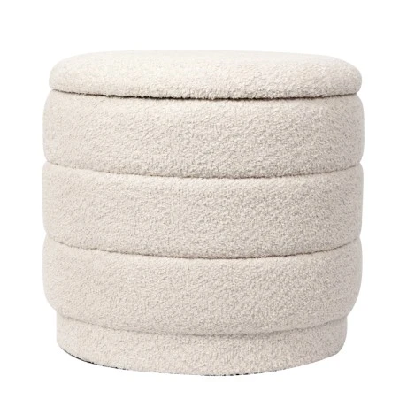 Stool-trunk Bettia pakoworld teddy fabric ivory D41x38.5cm