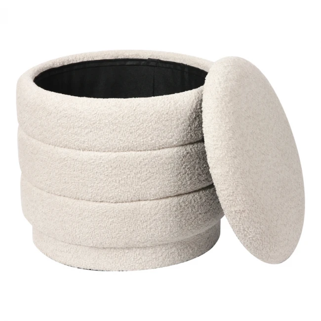 Stool-trunk Bettia pakoworld teddy fabric ivory D41x38.5cm