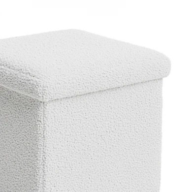 Σκαμπό-μπαούλο Crystal pakoworld μπουκλέ ύφασμα σε ivory απόχρωση 38x38x38εκ