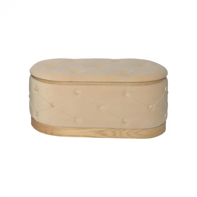 Σκαμπό μπαούλο Royel Inart σετ 2 τεμ βελούδο σε μαύρη και μπεζ απόχρωση