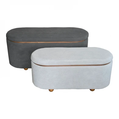 Tara Inart trunk stool set of 2 pieces fabric in gray and anthracite shades