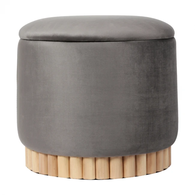 Stool-trunk Terina pakoworld grey velvet D46x42cm
