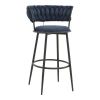 Alkia I pakoworld bar stool fabric in dark blue color - black metal leg 50x56x95cm