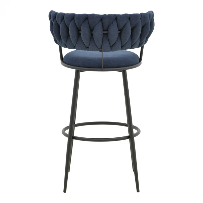 Alkia I pakoworld bar stool fabric in dark blue color - black metal leg 50x56x95cm