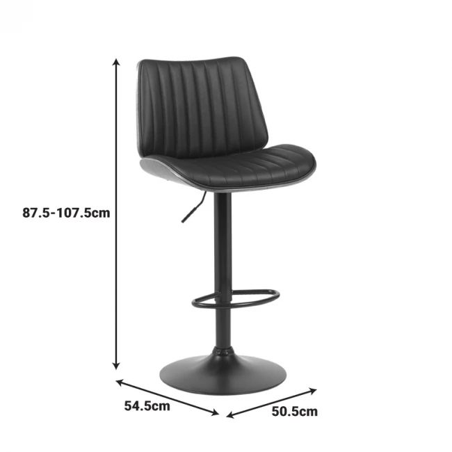 Rotating bar stool Amani pakoworld black pu-black base 50.5x54x87.5-107.5cm