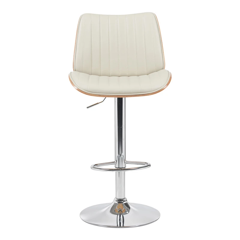Rotating bar stool Amani pakoworld beige pu-chromed base 50.5x54x87.5-107.5cm