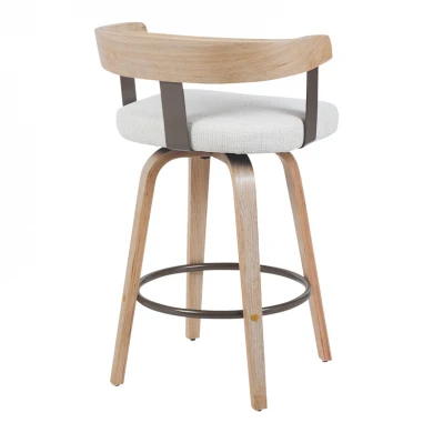 Rotating middle-height bar stool Anesy pakoworld metal-wood and fabric in beige color 54x50x85cm