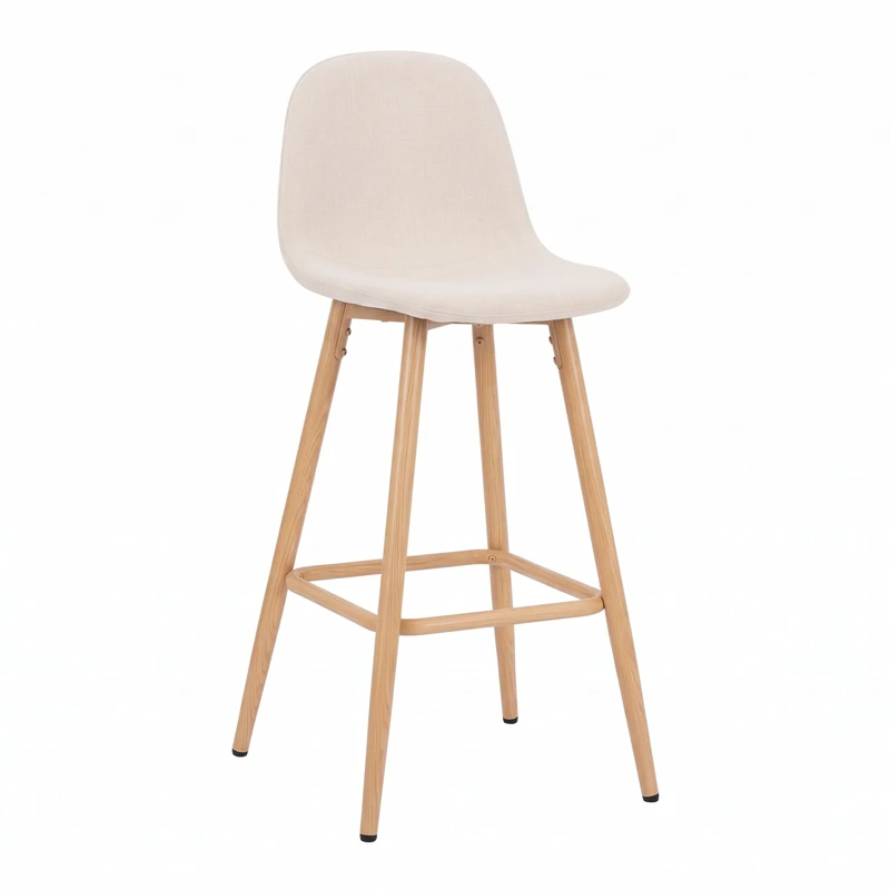 Bar stool Bella pakoworld cream fabric with natural color metal leg 41.5x49x108cm