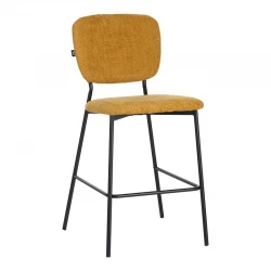 Cathair pakoworld bar stool bouclé fabric in yellow color with black metallic legs 48x54x100cm
