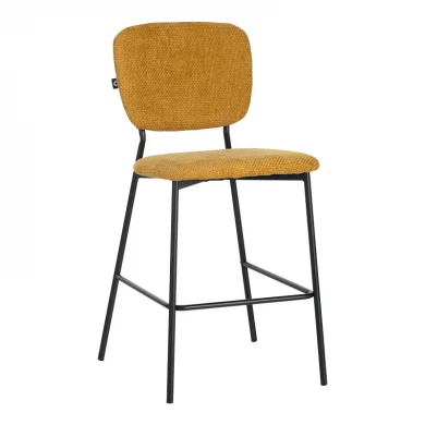 Cathair pakoworld bar stool bouclé fabric in yellow color with black metallic legs 48x54x100cm
