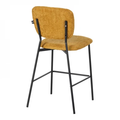 Cathair pakoworld bar stool bouclé fabric in yellow color with black metallic legs 48x54x100cm