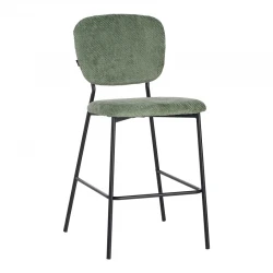 Cathair pakoworld bar stool bouclé fabric in green color with black metallic legs 48x54x100cm