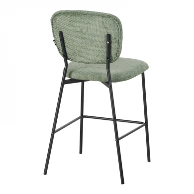 Cathair pakoworld bar stool bouclé fabric in green color with black metallic legs 48x54x100cm