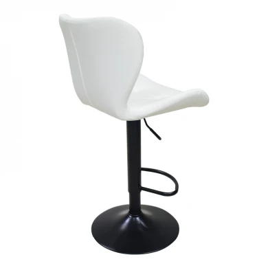 Bar stool Coozy pakoworld adjustable height black matte metal with pu in white color 46x47x90-112cm